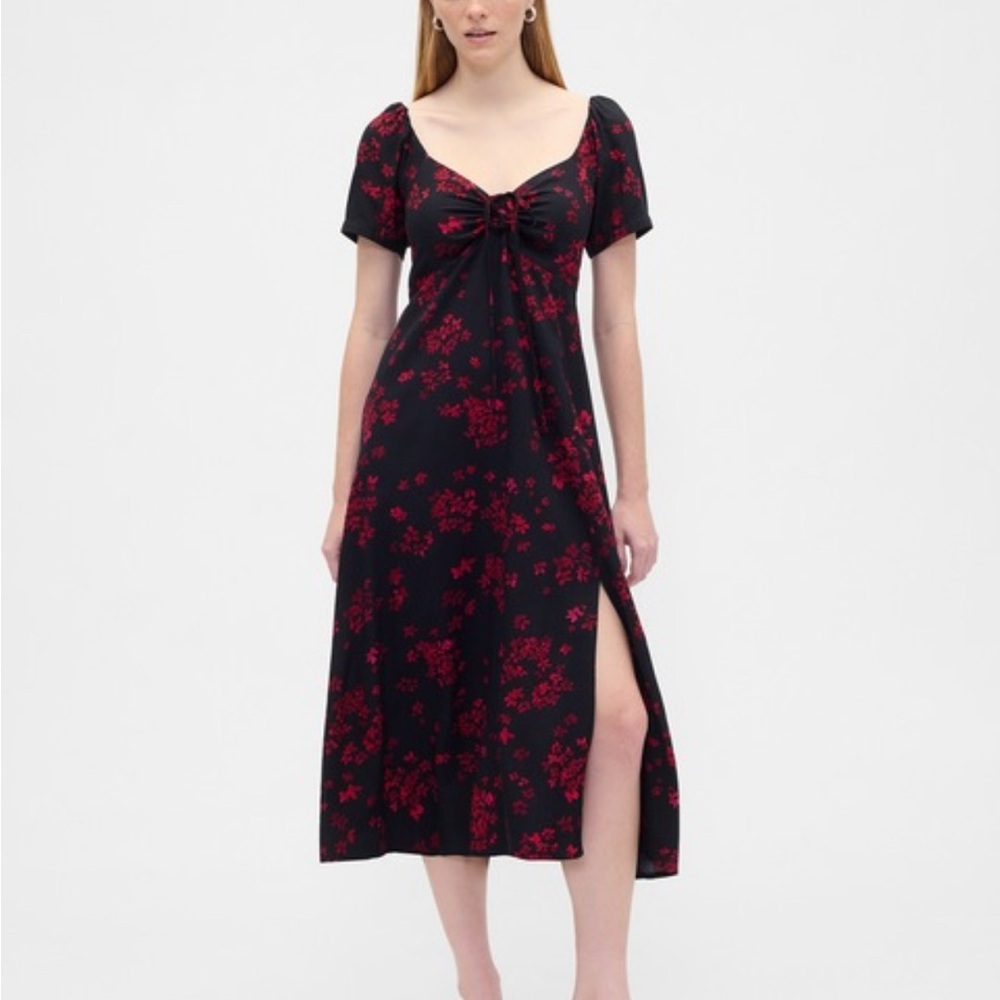 GAP Factory Black and Red Floral Midi Dress